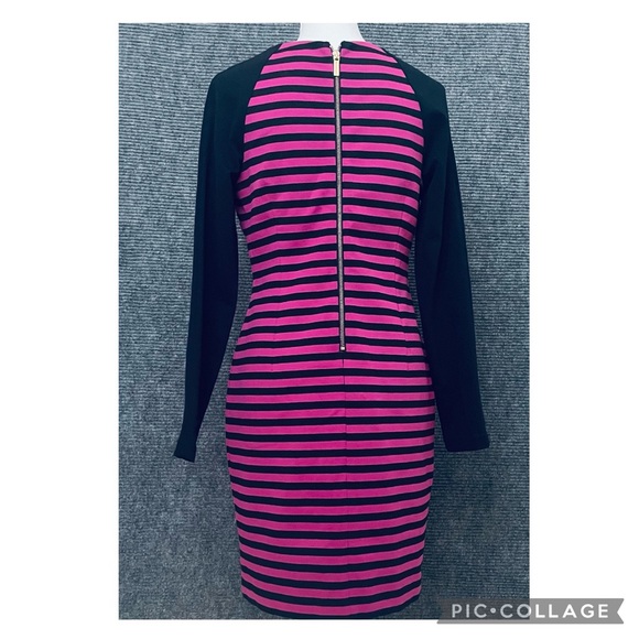 MICHAEL Michael Kors Womens Dress Size 6 Sheath Purple Black Striped Gold Zipper - Picture 3 of 11